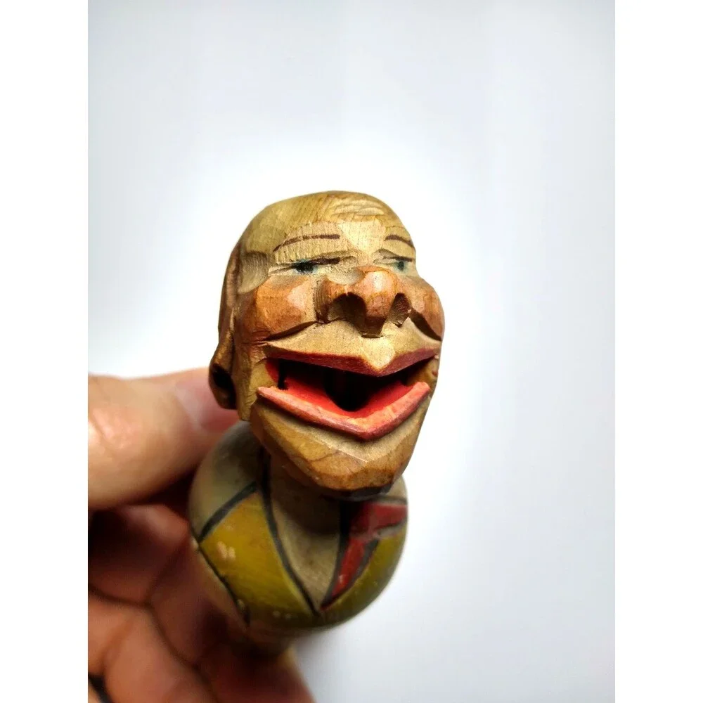ANRI Big Smile Man Bottle Stopper Hand-Carved Painted Folk Art Mechanical
